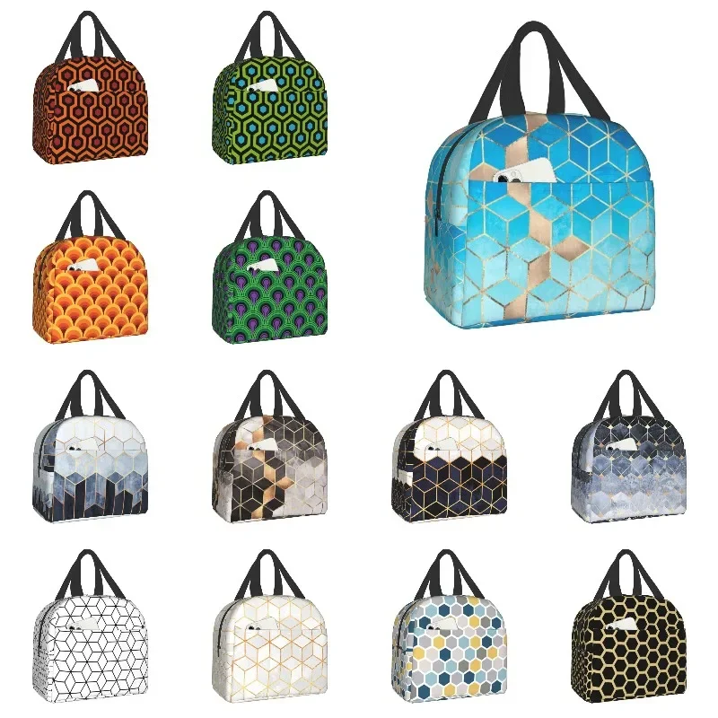 

Роскошная изолированная сумка-тоут с абстрактными кубиками и геометрическим рисунком для обеда, Женская портативная Термосумка, бэнто-бокс, сумки для кемпинга и путешествий