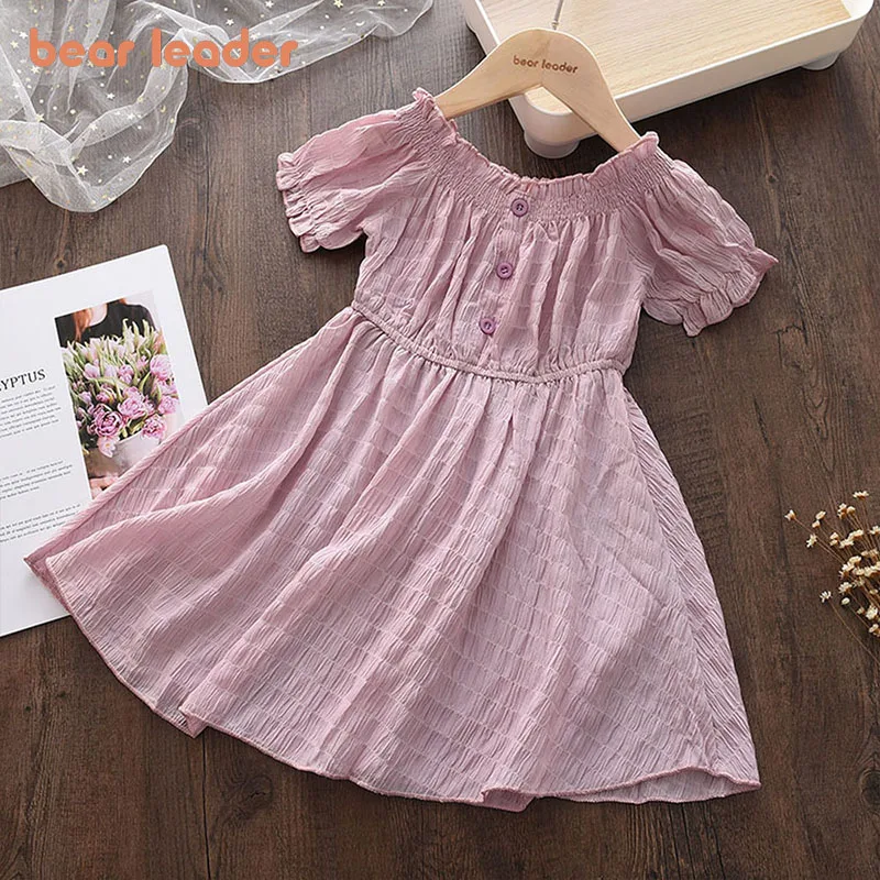 

Bear Leader Children Dresses Kids Girl Puff Sleeves Lace Cotton and Linen Button Dress Baby Spring Summer Dresses for Girls