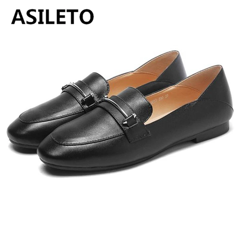 

ASILETO Office Lady Concise Spring Shoes Pumps Round Toe Slip-on Metal Decoration Size 34-43 Solid Black Beige Apricot S2884