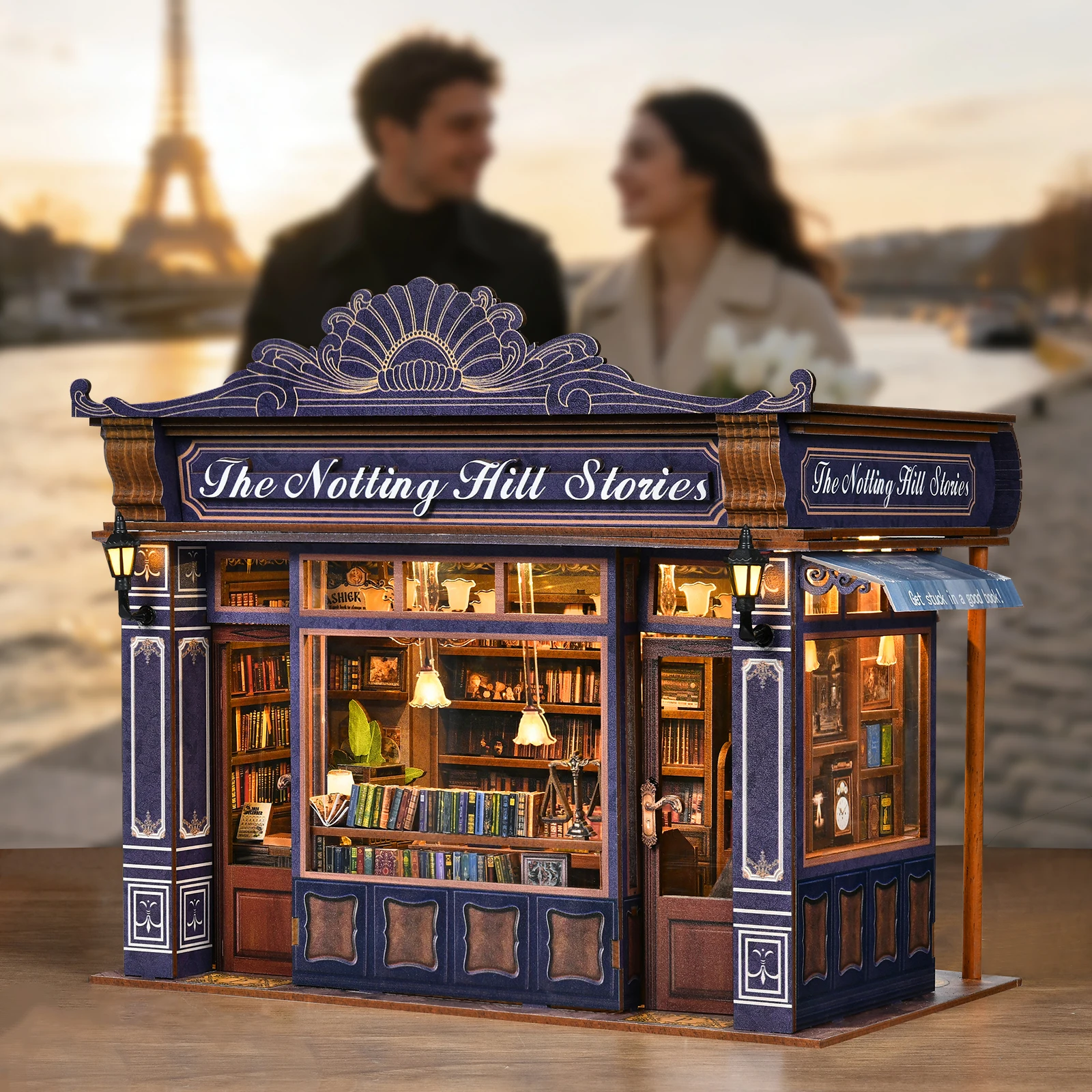Фото DIY Book Nook Kit Notting Hill Bookstore Деревянный книжный магазин Кукольный домик со вставкой для книжной полки 3D Декор-головоломка для подарка №3