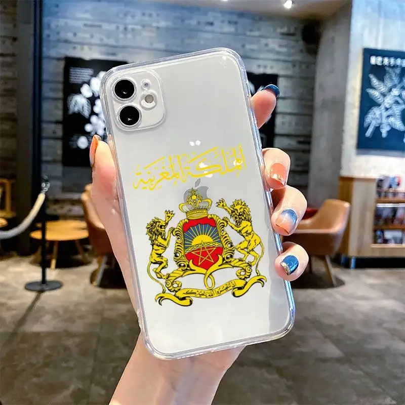 

Morocco Flag Coat Of Arms Phone Case For iphone 13 12 11 8 7 plus mini x xs xr pro max Transparent soft