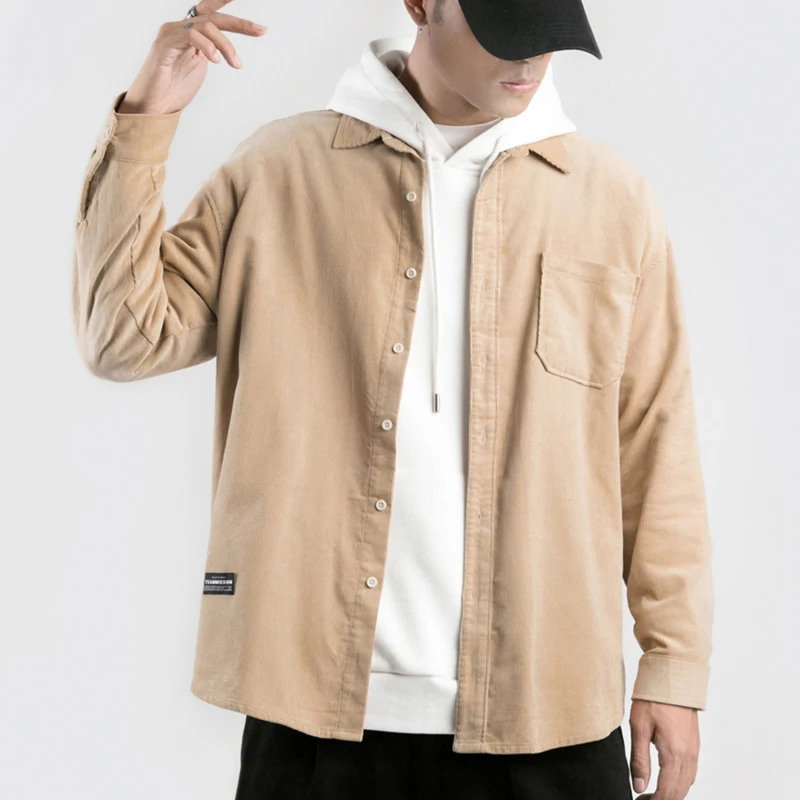 

2022 New Men's Corduroy Long Sleeve Shirts Autumn Korean Shirt Woman Fashion Casual Oversize Shirt Printed Clothing