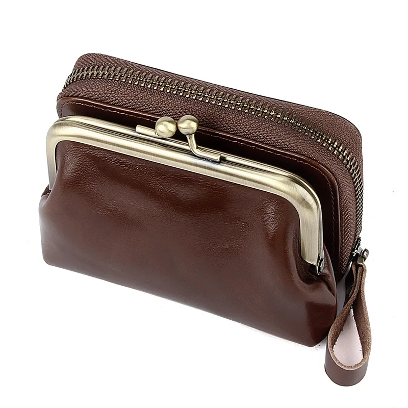 

First Layer Oil Wax Cowhide Retro Clip Wallet Niche Integrated Removable Card Holder Coin Purse Genuine Leather