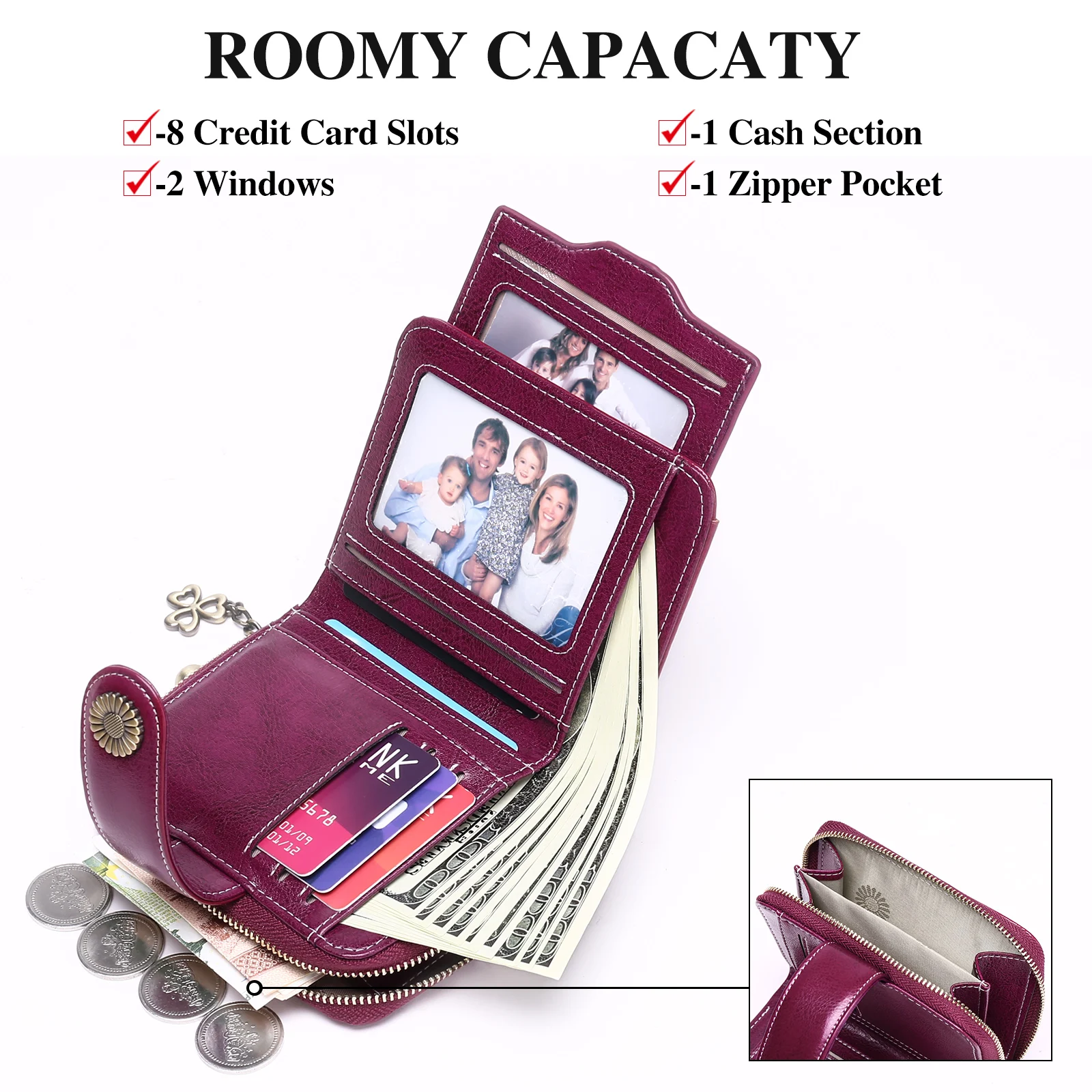 2023 Fashion Women's Coin Purse Wallet RFID Blocking Female Leather Wallet Zipper Card Holder ID Money Bag Wallet For Girls