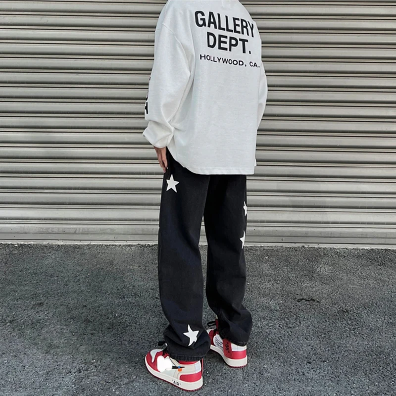 Men's Y2K Clothes Star Printed Jeans Denim Street Jogging Wide Leg Pants Baggy Jeans Streetwear Korean Fashion Clothing for Men