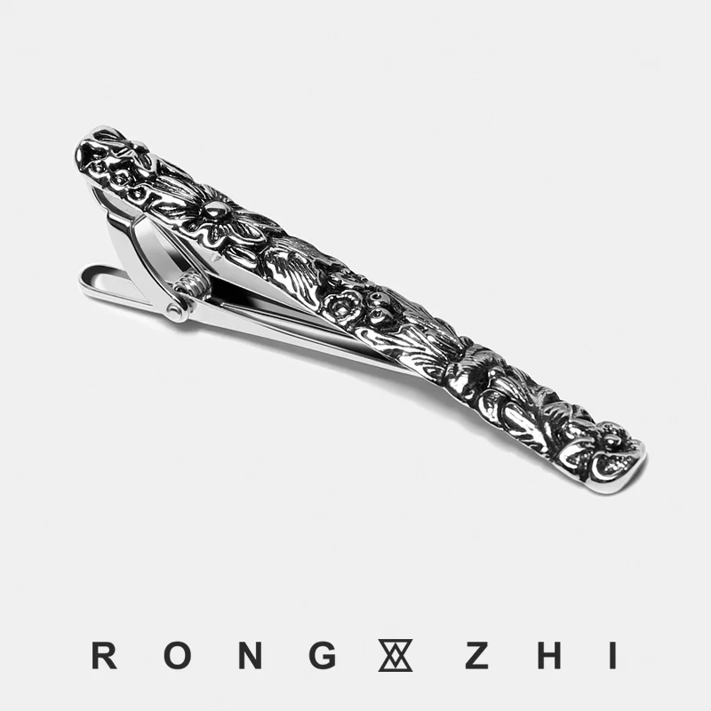 Фото Rongzhi Flower of Glory Ретро-узор Античный стиль Трехмерный тисненый цветочный мужской деловой зажим для галстука №2