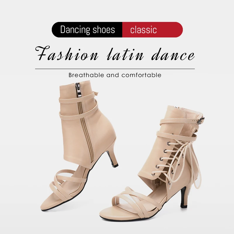 DKZSYIM Women Dance Shoes Latin Ballroom Outdoor Tango jazz Professional Dance Boots Matte leather Comfy Thin high heels Indoor