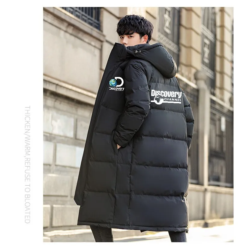 

Fashion New Down Jacket Over Discovery The Knee Thicken Long Duck Coat Loose Couples Hooded Warm Winter Lovers' Clothes Zipper