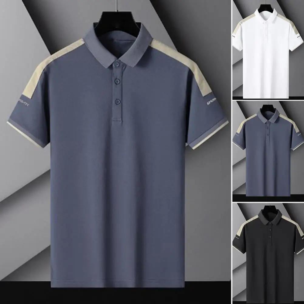 

Рубашка мужская с отложным воротником, Модный деловой Свободный пуловер контрастных цветов, деловой топ с короткими рукавами, одежда для му...