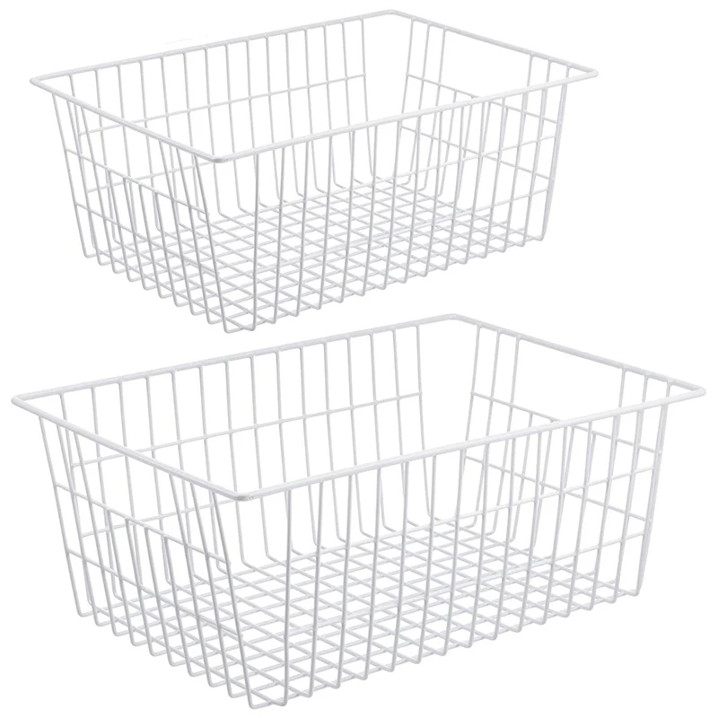 

2 Pack Wire Storage Baskets, Farmhouse Metal Wire Basket Freezer Storage Organizer Bins with Handles(White)