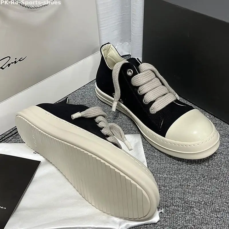 PK-Ro Owens Spring/Summer 2023 Canvas Low-Top Women's Sneakers Round Toe Wide Lace-Up Rubber Heightened Men's Board Shoes