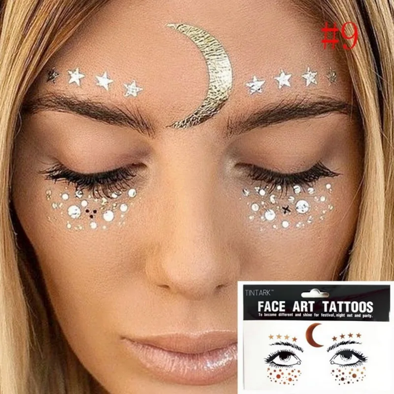 1pc New Gold Face Temporary Tattoo Waterproof Blocked Freckles Makeup Stickers Eye Decal Bride Tribe Girl Party Wholesale - купить по