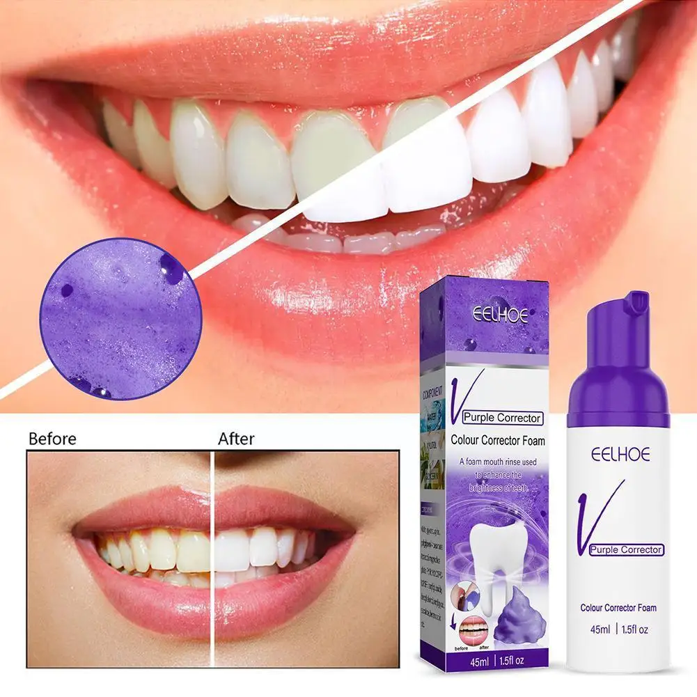 

45ml V34 Color Corrector Foam Purple Clean Smoke Stains Tartar Toothpaste Teeth Whitening Non-invasive Brightening Tooth Care