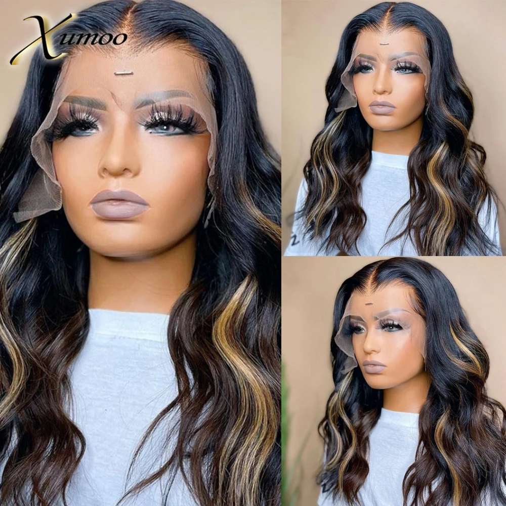 XUMOO Highlight Brown 13x4 Lace Front Human Hair Wigs Body Wave For Women Brazilian Remy Gluelss Wigs With Baby Hair PrePlucked