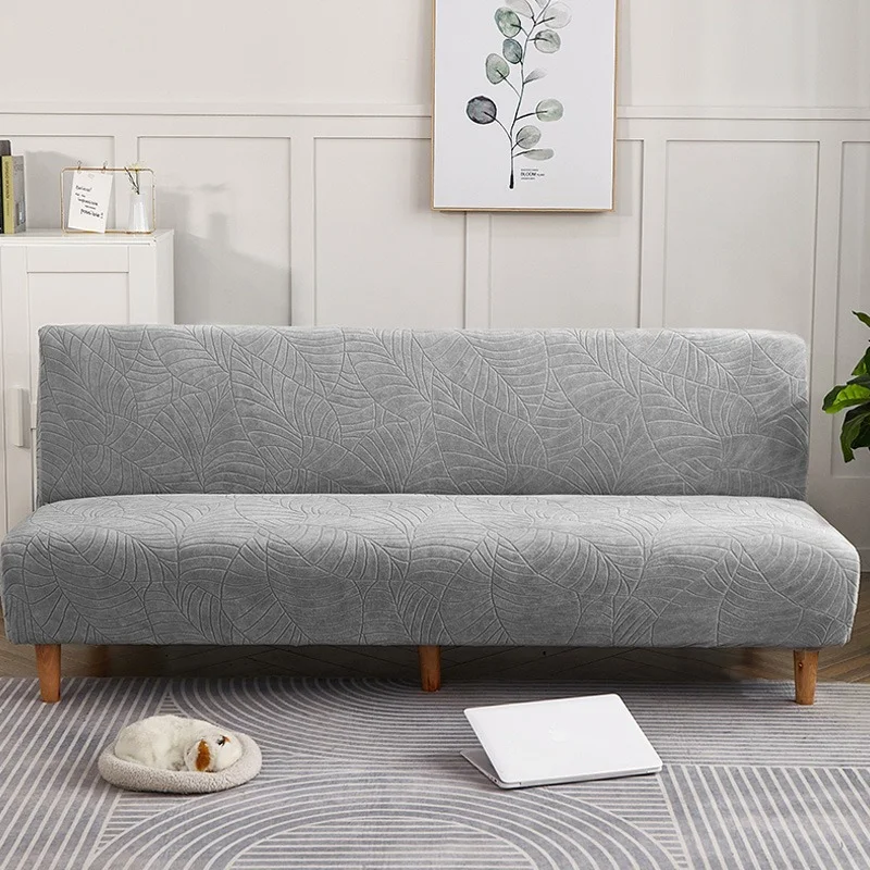 

Sofa Bed Cover Couch Jacquard Fold Armless Solid Color All-inclusive Thicker Bench Protector Elastic Washable Slipcover