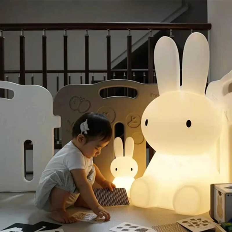 

80cm Rabbit Cute Cartoon Ins Rabbit Night Light Children's Room Warm Decoration Bedside Table Lamp Colorful Creativity Glow Toy