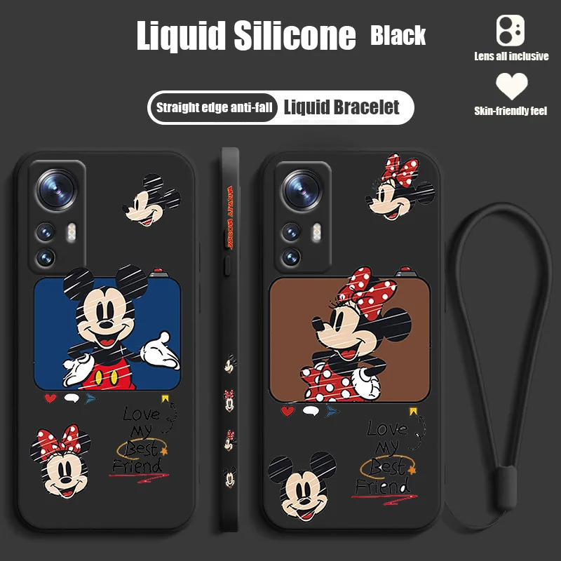 

Disney Mickey Mouse For Xiaomi Mi 12T 12S 12 11T 11 10T 10S 10 9 SE CC9E Ultra Lite Pro Liquid Left Rope Phone Case