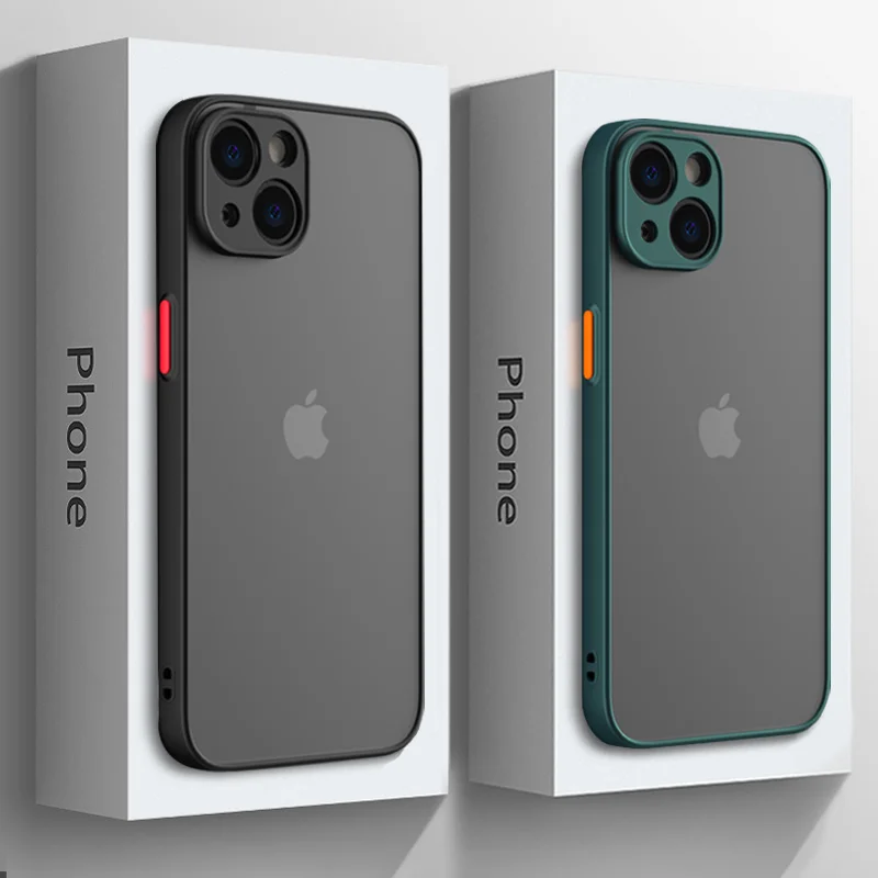 

Luxury Matte Armor Clear Silicone Shockproof Case For iPhone 13 12 11 Pro Max Mini X XS XR 7 8 Plus SE 2 3 Bumper PC Hard Cover