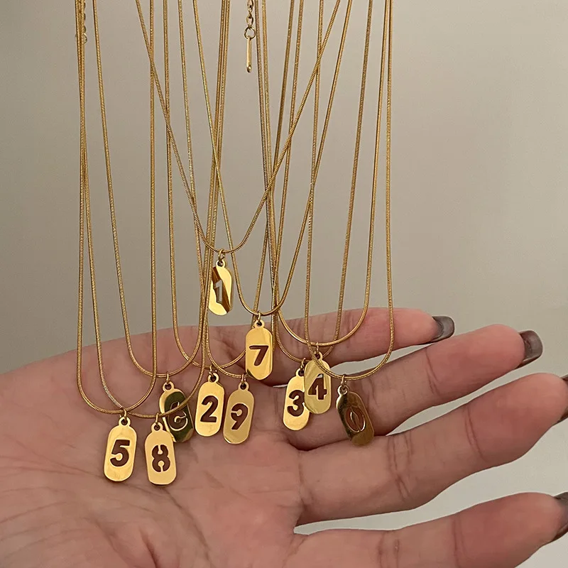 

Stainless Steel Number 0-9 Pendant Necklace For Women Accessories Geometric Rectangle Charm Necklace Vintage Jewelry Collar Gift