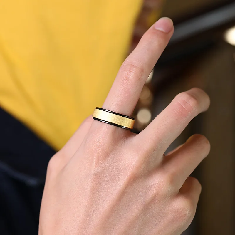 2023 new tungsten gold rings For Men And Women black gold color contrast ancient polishing，Free Lettering