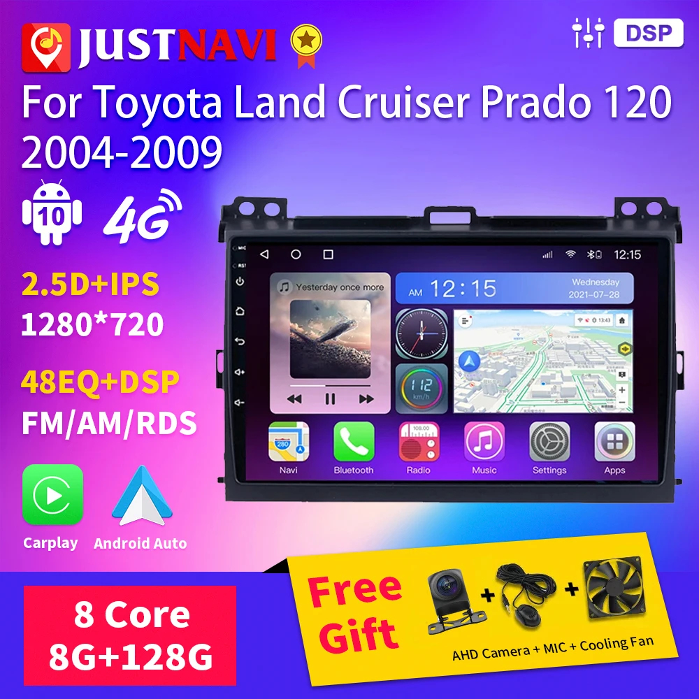 

Автомобильный радиоприемник на Android 10,0 для Toyota Land Cruiser Prado 120 2004-2009, мультимедийный стерео видеонаблюдение, GPS, Carplay, автомобильный без DVD