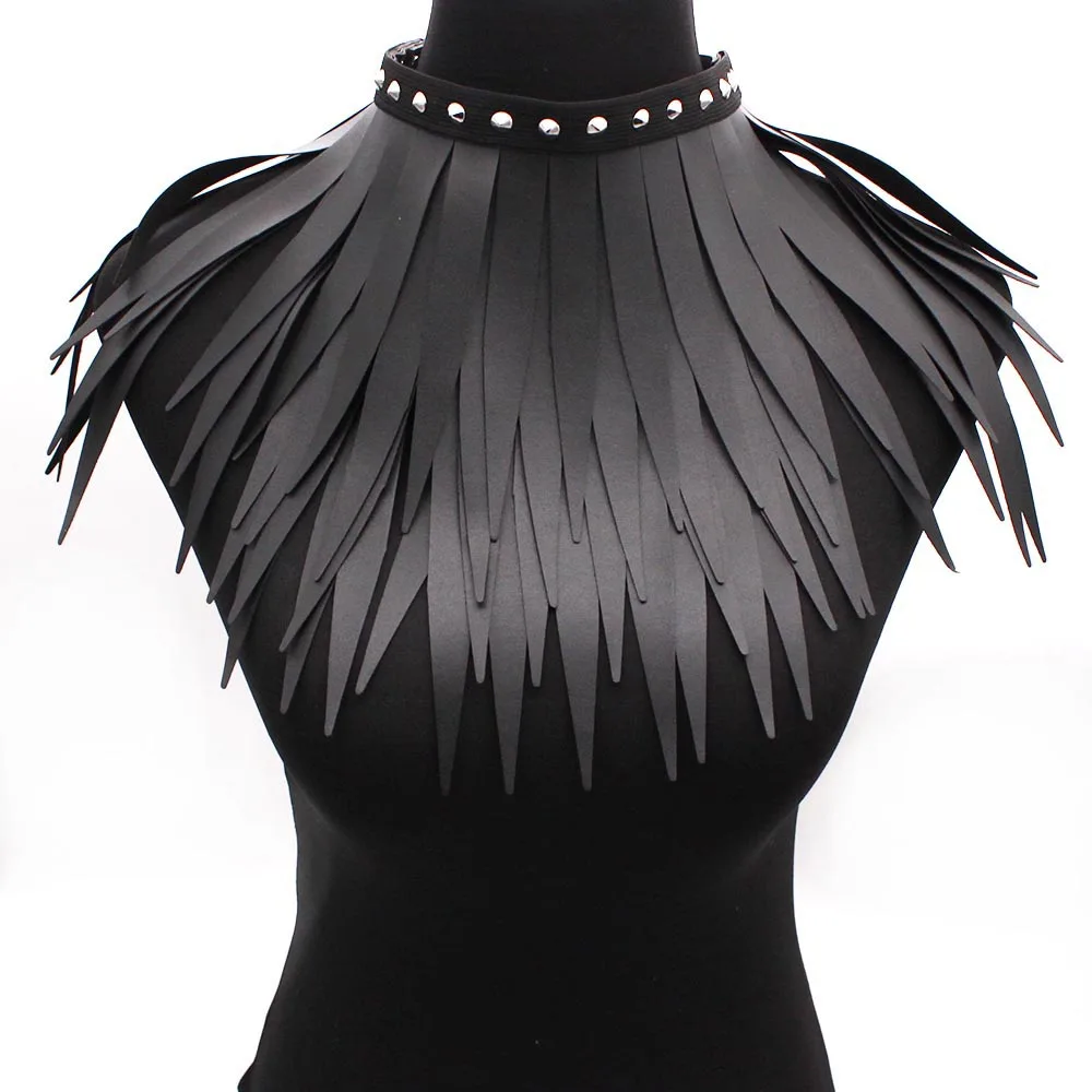 

2023 New Exaggerated Gothic PU Leather Long Tringe Necklaces Women Punk Leather Necklaces Strange Handmade Jewelry