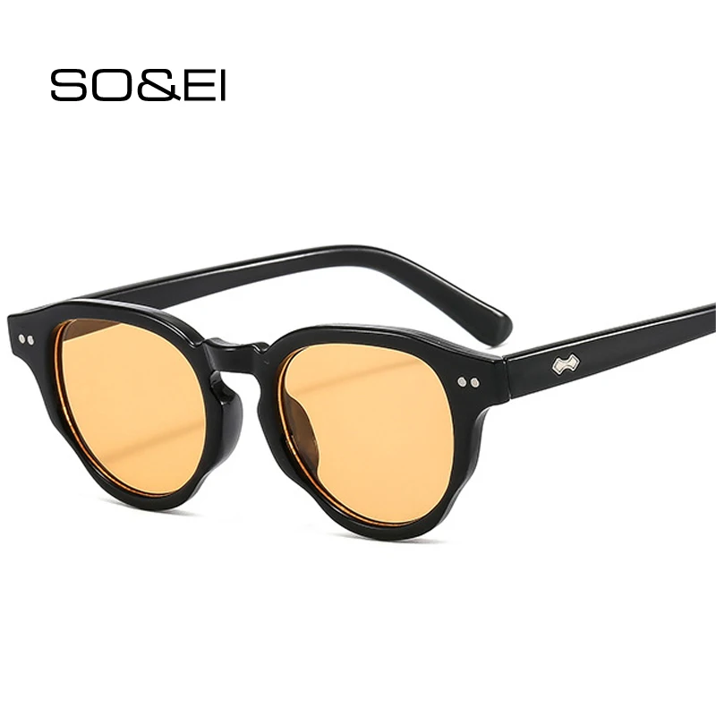

SO&EI Vintage Round Sunglasses Women Fashion Rivets Decoration Jelly Color Eyewear Men Trending Punk Sun Glasses Shades UV400