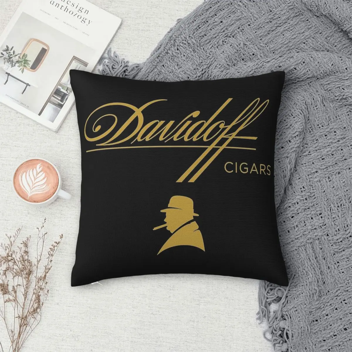 Фото Чехол для подушки Davidoff Cigars Black из полиэстера, льна и бархата, креативный, на молнии, декоративный, для кровати №4