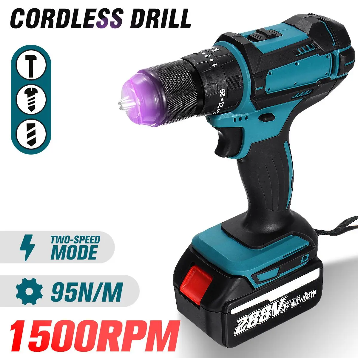 

3 IN 1 13mm 25+3 Torque Electric Impact Drill Screwdriver Flat Drill Hammer Drill Power Tool for Makita 18V Battery