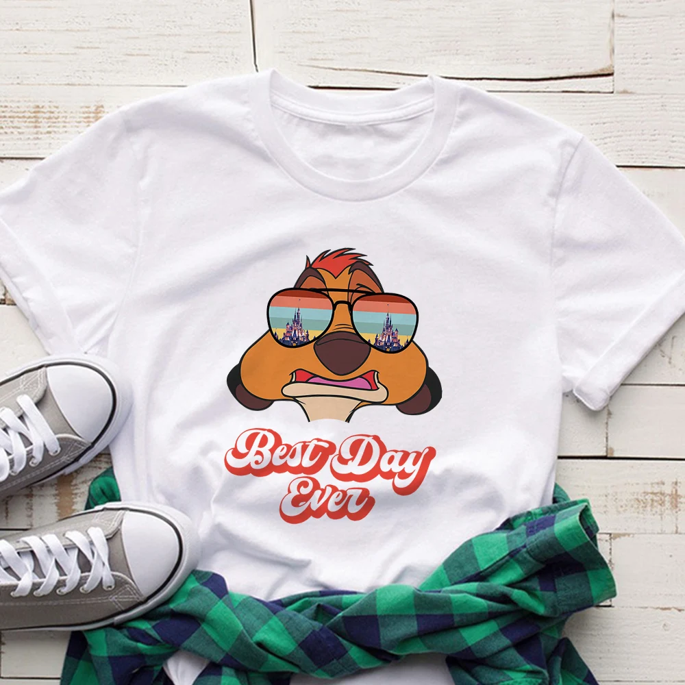

Timon Sunglasses Print Disney Cartoon Women T Shirt Summer Hot Selling Casual Style New Female T-Shirt Trend Lady Tops Clothes