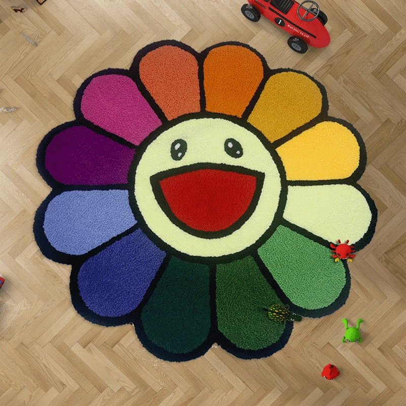 INS-alfombra redonda de dibujos animados para niños, alfombra antideslizante de felpa suave para patio de juegos, mesa de centro, decoración para sala de estar