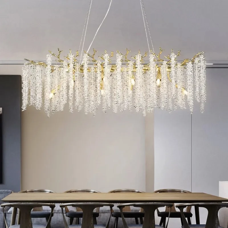 

Luxury Dining Room Branch Pendant Lights Lustre Crystal Led Hanging Lamp Post Modern E14 Suspend Lamp Gold Drop light Fixtures