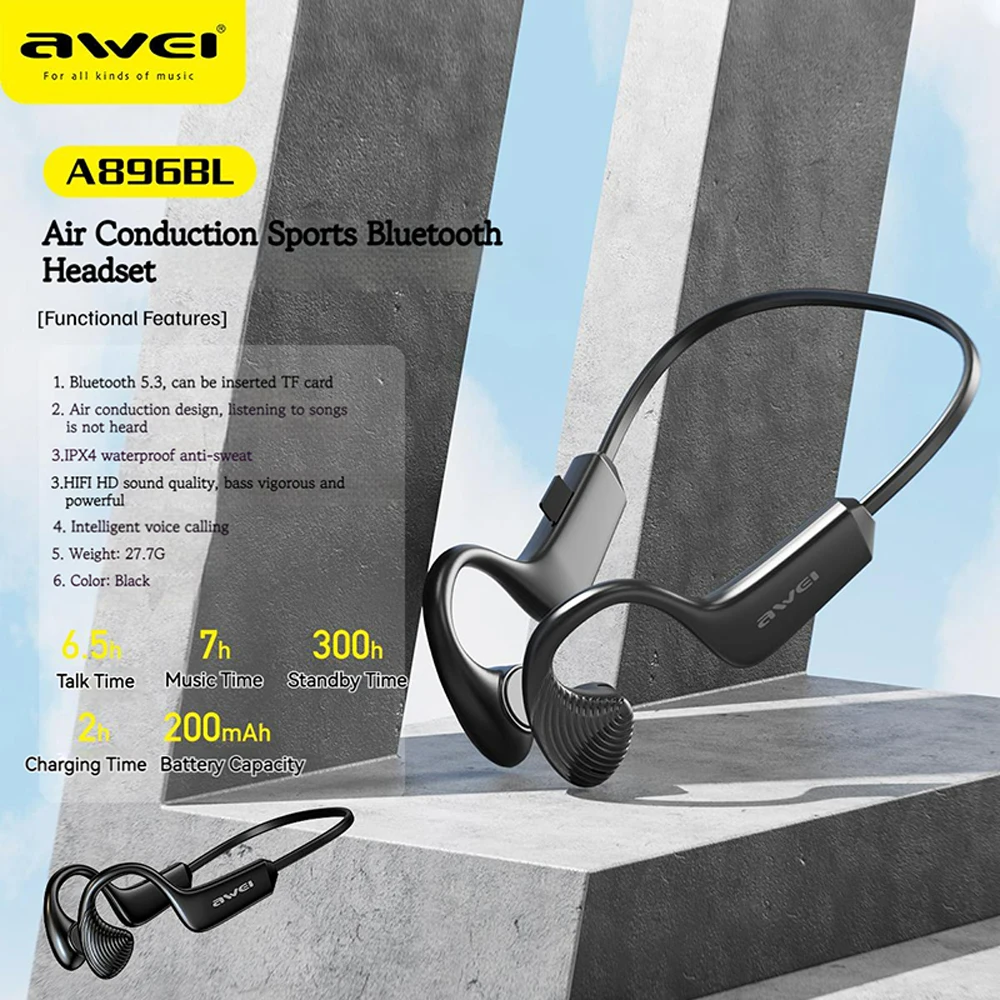 

Awei A896BL Air Conduction Bluetooth 5.3 Headphones HiFi Ear-hook Wireless Headset Support for TF Cards Sport Earphones With Mic