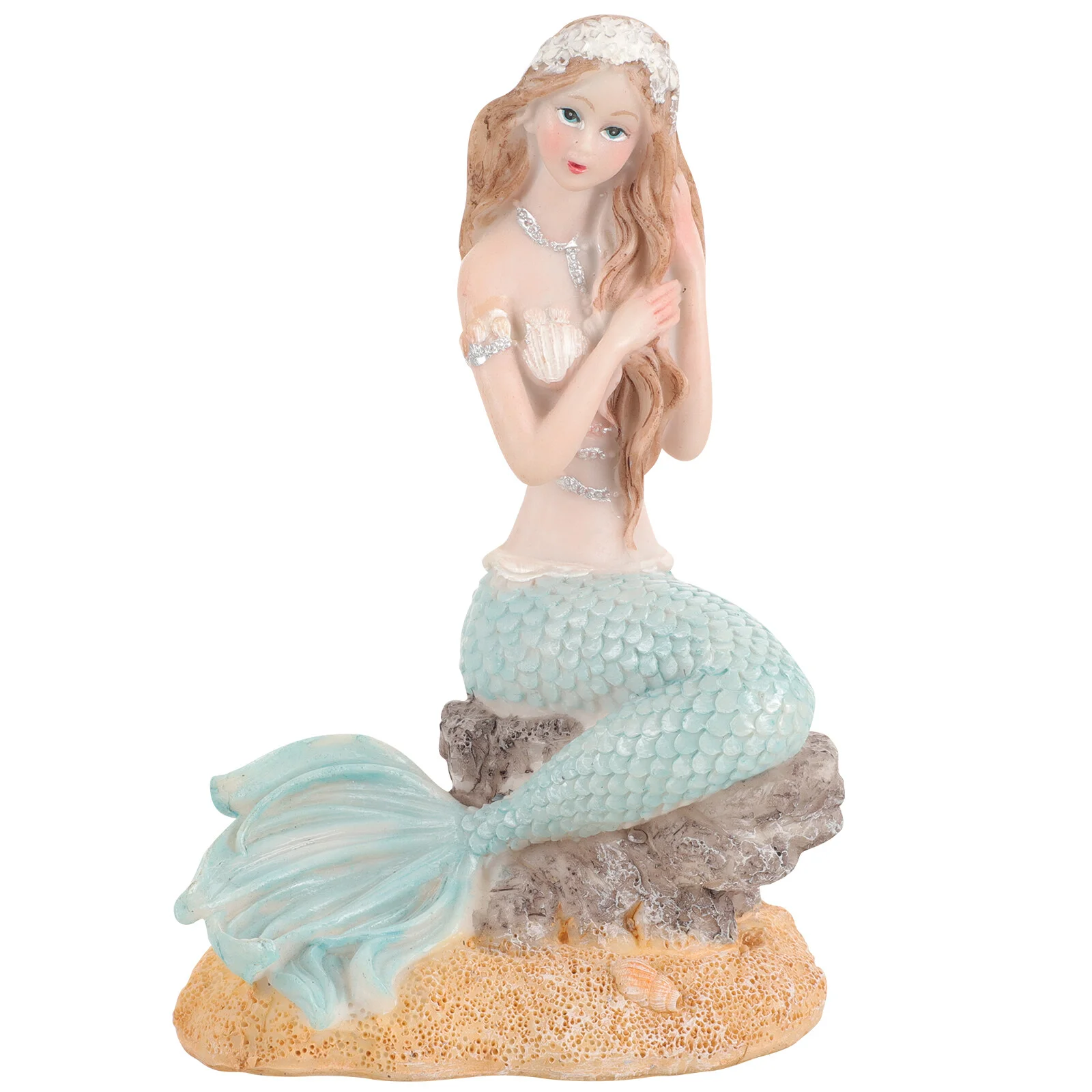 

Little Mermaid Decor Ornaments Decorative Model Small Decoration Ocean 14x10cm Sculpture Fish Tank Resin Table Office
