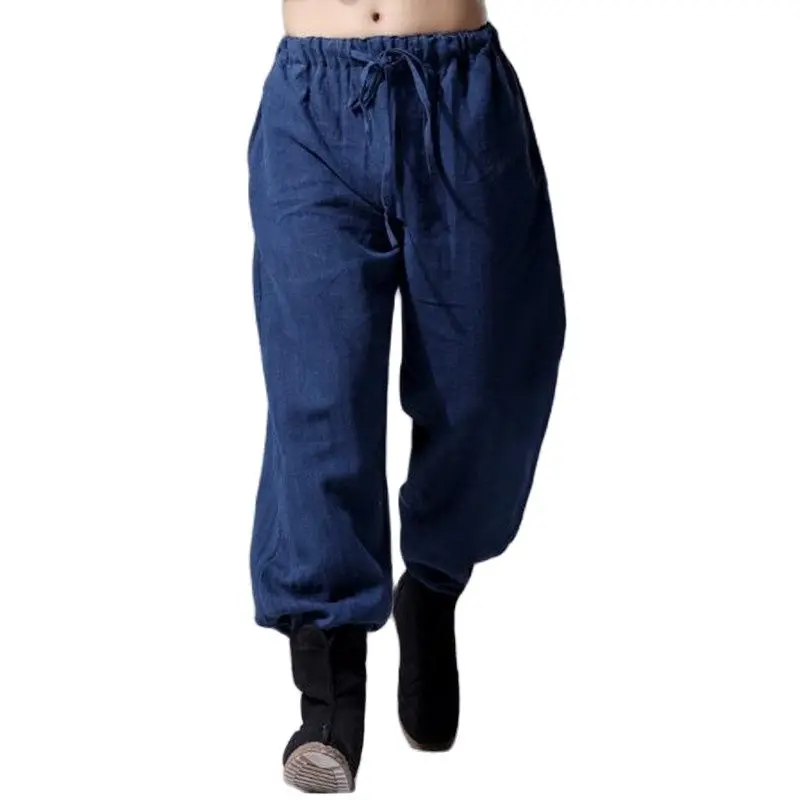 

Men's Wide Leg Pants Cotton Linen Loose Harem Pants Pure Trousers Male Loose Pants Drawstring