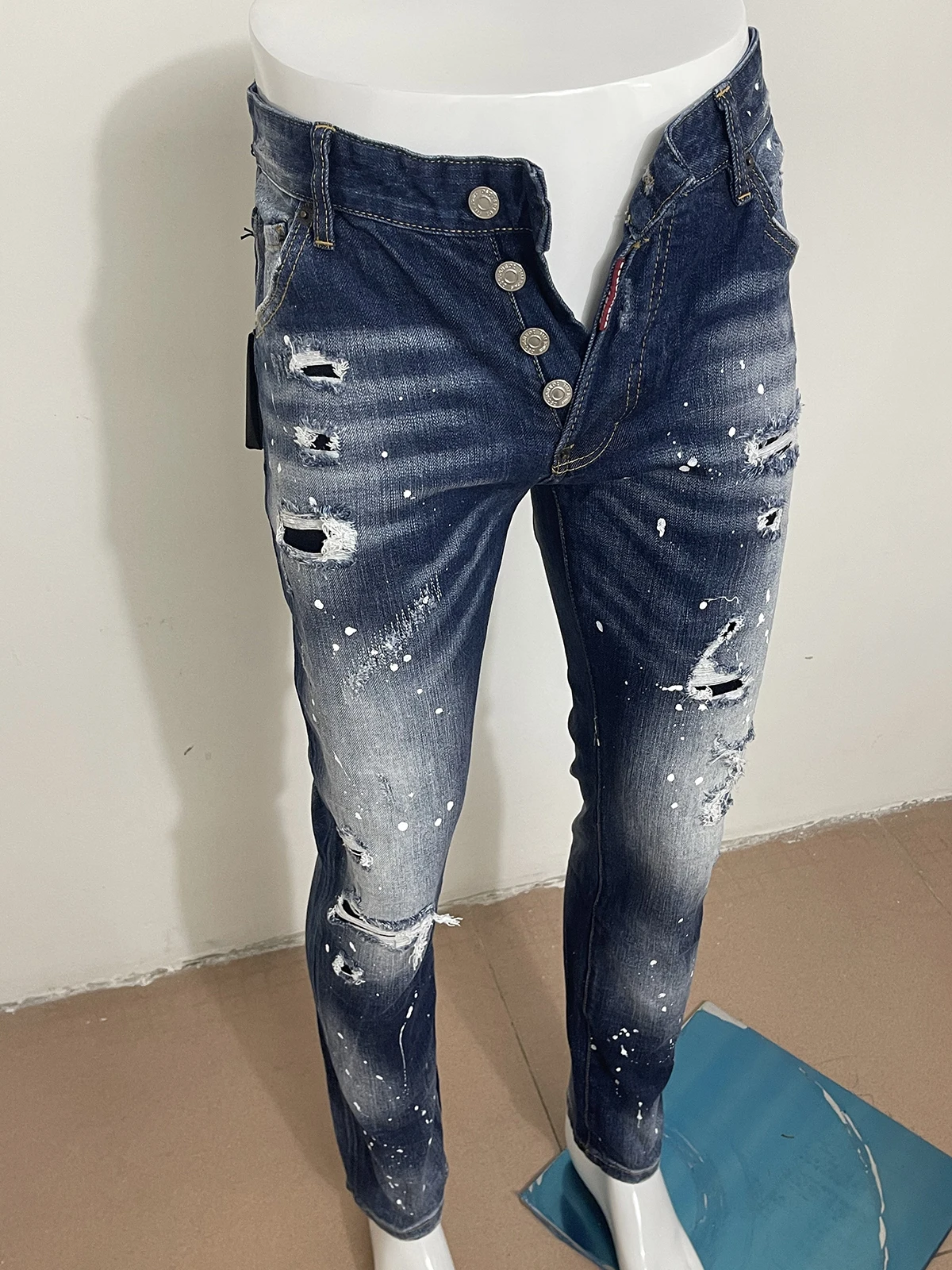 Spring and summer 2023 new jeans men D2 jeans small feet micro-elastic slim wash daily printing lettering leisure