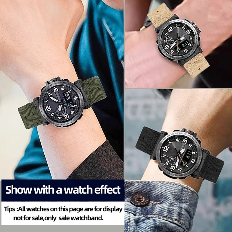 Ремешок нейлоновый для часов Casio PROTREK черный/зеленый/хаки ремешок диаметром 24 мм