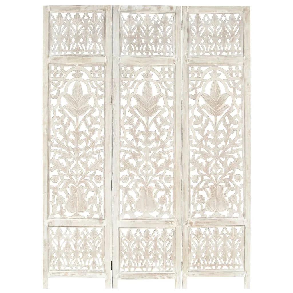 

3 Panel Room Divider White 120x165cm Living Room Mango Wood Handmade Divider Folding Screen Separator Internal Partition