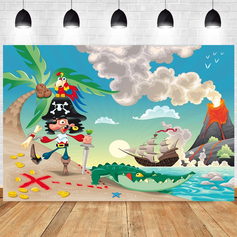 

Pirate Birthday Backdrop Boys Party World Treasure Adventure Map Octopus Ocean Decoration Travel Photography Backgrounds Banner