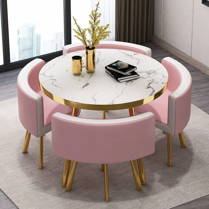 

Luxury Reception Negotiation Table and 4 Chairs Round Table Office Conference Shop Visitor Desk Home Dining Tables Kitchen Mesa
