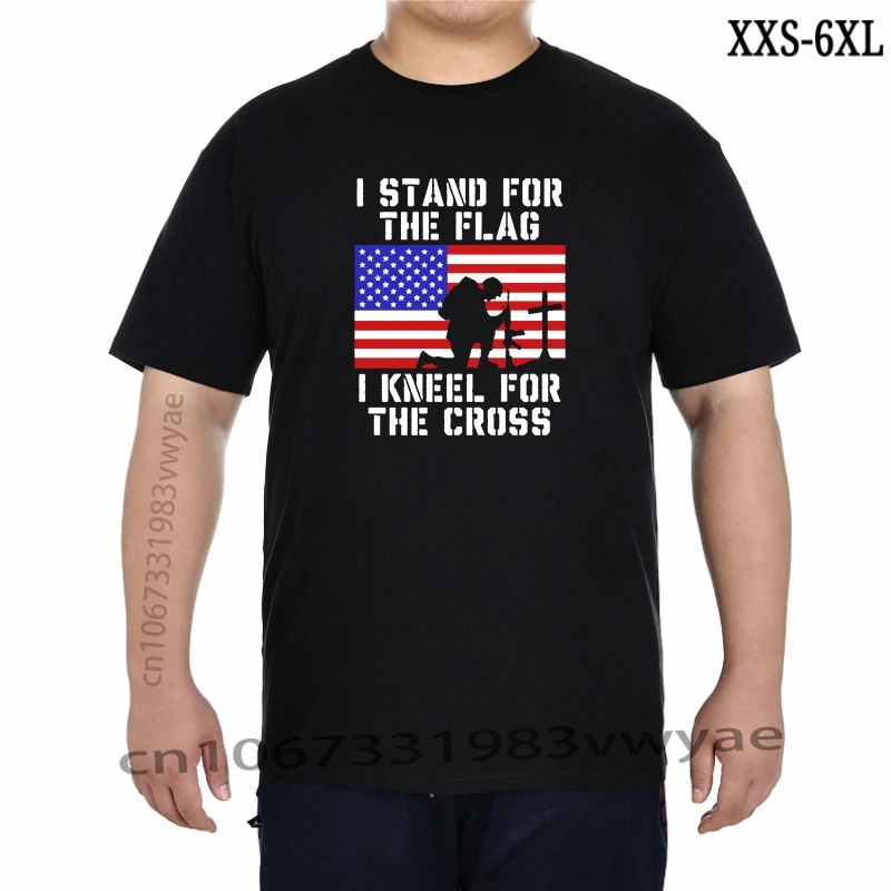 Men' I Stand For The Flag I Kneel For The Cross Black T Shirt Army Military USA