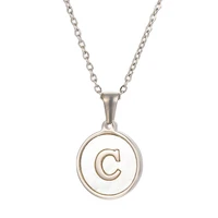 initial letter necklace a z white shell round alphabet pendants necklace stainless steel letters men women pendant charm jewelry