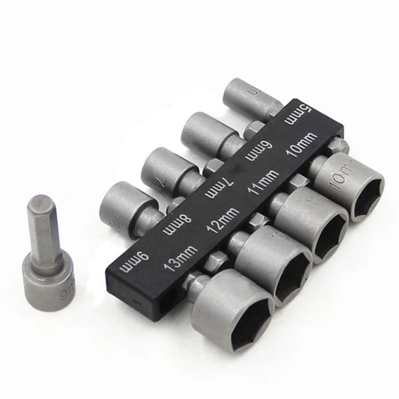

9pcs Wrench Socket 1/4" Screw Metric Driver Tool Set Adapter Drill Bit 5/6/7/8/9/10/11/12/13 mm Hexagonal Shank Hex Nut Socket