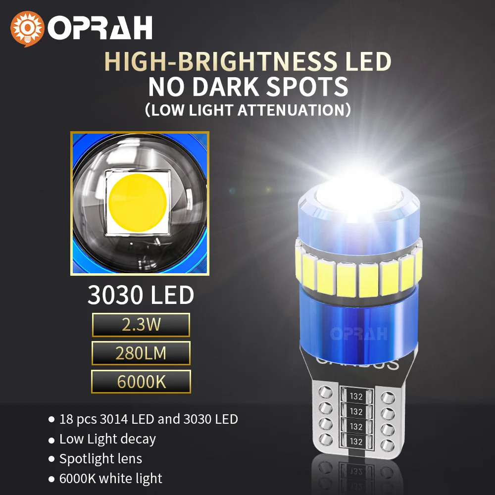 Oprah 2pcs T10 светодиодный W5W 194 168 автомобильная лампа Canbus без ошибок габаритная
