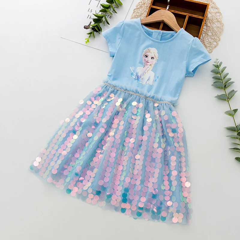 

Summer Kids Dresses for Little Girls Frozen Elsa Princess Costume Vestidos Sequins Party Birthday Teenagers Children Outfits