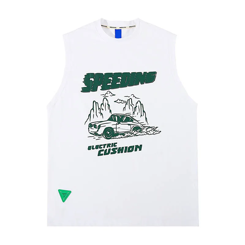 

American-style Sleeveless Vest T-shirt Ins Trendy Summer Sports Letters Loose Design Small Medium and Long Tops