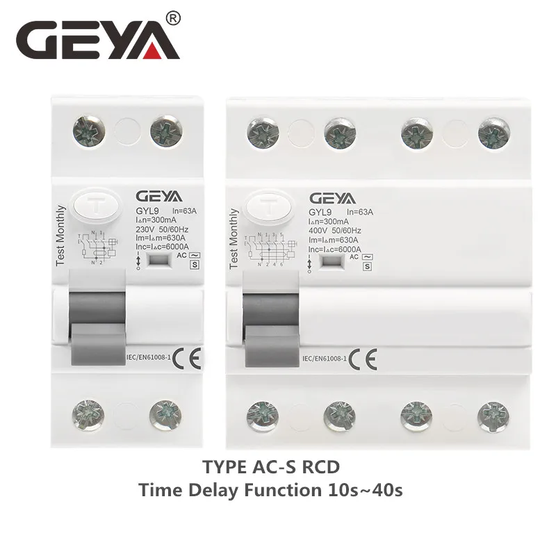 tipo Tempo de Geya Gyl9 Ac-s Atrasado 10s40s Rcd Rccb Elcb tipo de Atraso Interruptor Eletromagnético