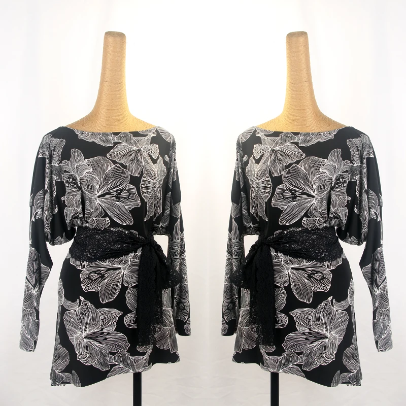 Новое платье для латинских танцев свободное с принтом + кружевной пояс 2 шт.