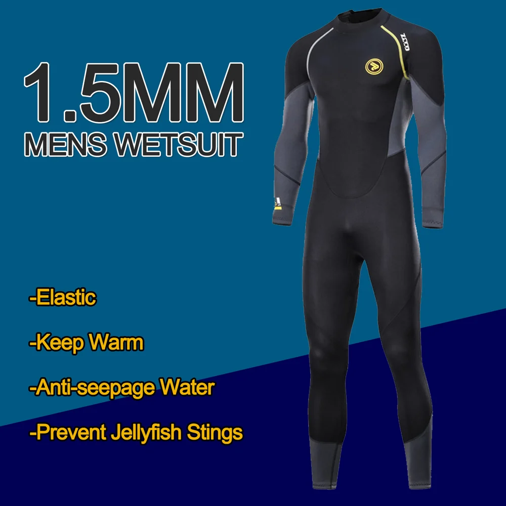 1Pcs Mens Adults 1.5mm Neoprene Diving Suit Full One-piece Wetsuit with Zipper Swim Long Sleeve Cold-proof Wet Suit Kayak Surf