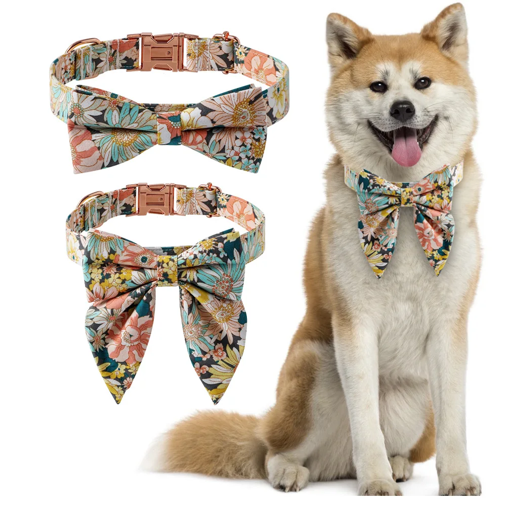 

Cotton Bow Dog Collar Flower Metal Buckle Pet Collar for Wedding Birthday Dog Accessories